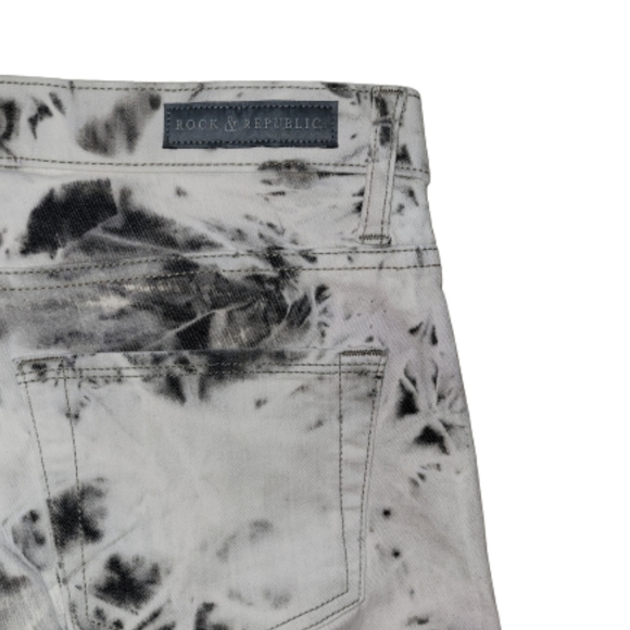 Rock & Republic Tie Dye Berlin Skinny Jeans Black & White Tie Dye Size 10 - Picture 6 of 9